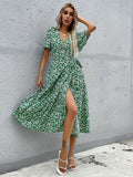 Slim print green dress Aosig