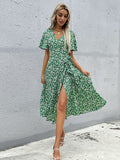 Slim print green dress Aosig