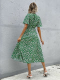 Slim print green dress Aosig