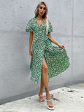 Slim print green dress Aosig