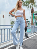 Slit Wide Leg Straight Loose High Waist Slim Pants Aosig