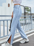 Slit Wide Leg Straight Loose High Waist Slim Pants Aosig