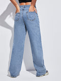 Smiley Face All-match Loose Denim Trousers Aosig