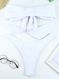 Solid Color Bow Neck Bikini Swimsuit Aosig