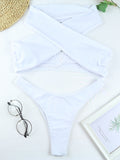 Solid Color Bow Neck Bikini Swimsuit Aosig