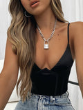 Solid Color Camisole Slim Fit Low Cut V-Neck  Small Tank Top Aosig