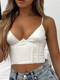 Solid Color Camisole Slim Fit Low Cut V-Neck  Small Tank Top Aosig