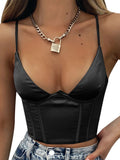 Solid Color Camisole Slim Fit Low Cut V-Neck  Small Tank Top Aosig