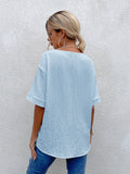 Solid Color Casual Loose V-Neck Short Sleeve Shirt Aosig