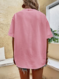 Solid Color Casual Loose V-Neck Short Sleeve Shirt Aosig
