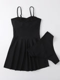 Solid Color Conservative Swim Dress Aosig