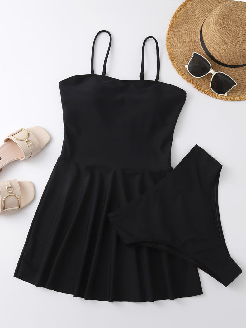 Solid Color Conservative Swim Dress Aosig