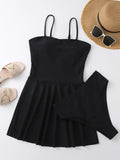 Solid Color Conservative Swim Dress Aosig