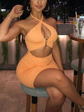 Solid Color Deep V Sling Dress Aosig