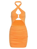 Solid Color Deep V Sling Dress Aosig