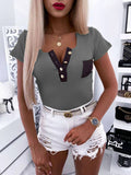 Solid Color Fashion Pullover Slim Button T-Shirt Top Aosig
