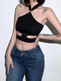 Solid Color Hollow Hanging Neck Small Vest Aosig