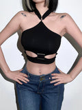 Solid Color Hollow Hanging Neck Small Vest Aosig