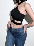 Solid Color Hollow Hanging Neck Small Vest Aosig