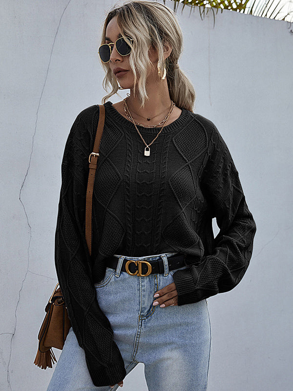 Solid Color Knit Long Sleeve Twist Sweater Aosig