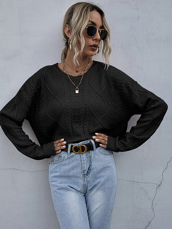 Solid Color Knit Long Sleeve Twist Sweater Aosig