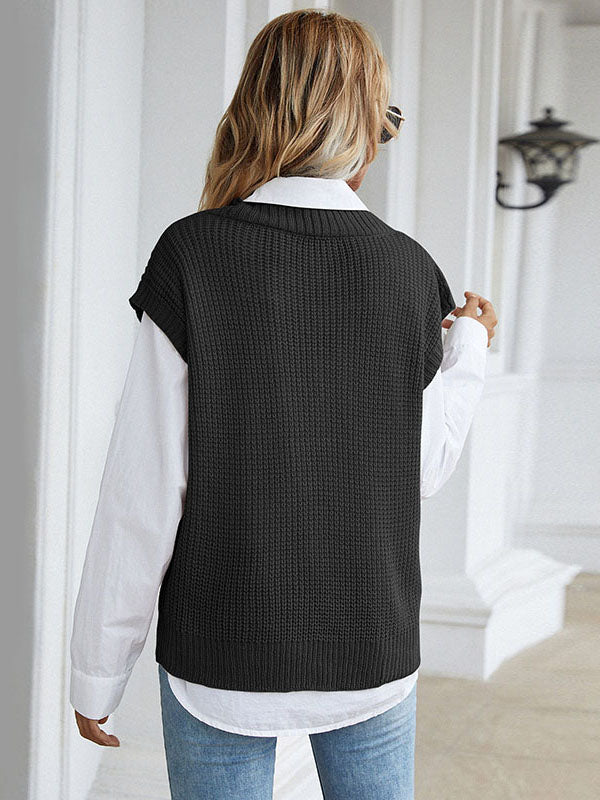 Solid Color Knit Sweater Vest Aosig