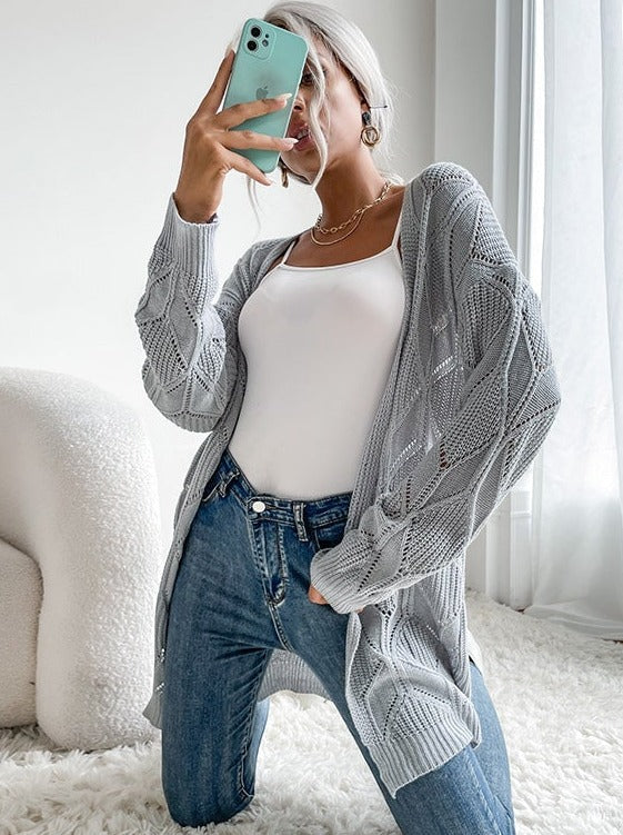Solid Color Knitted Cardigan Sweater Aosig