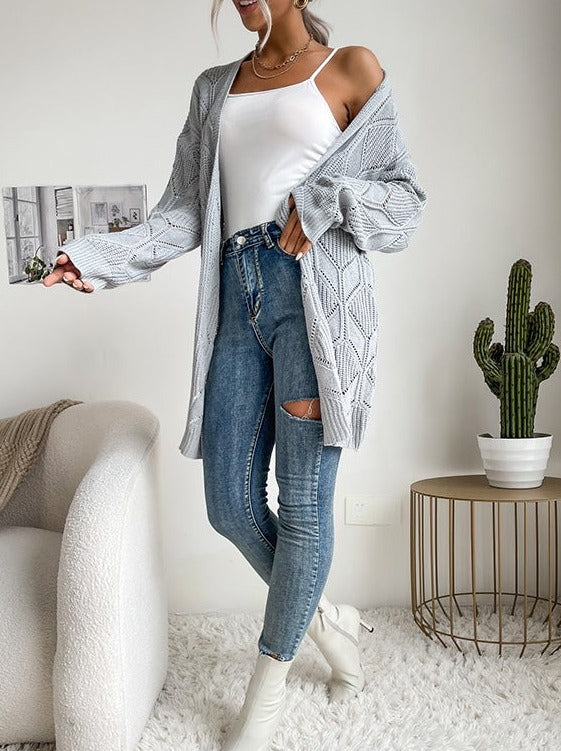 Solid Color Knitted Cardigan Sweater Aosig