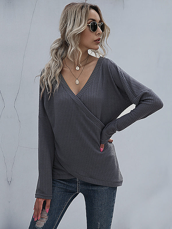 Solid Color Knitted Inner Long Sleeve Sweater Aosig