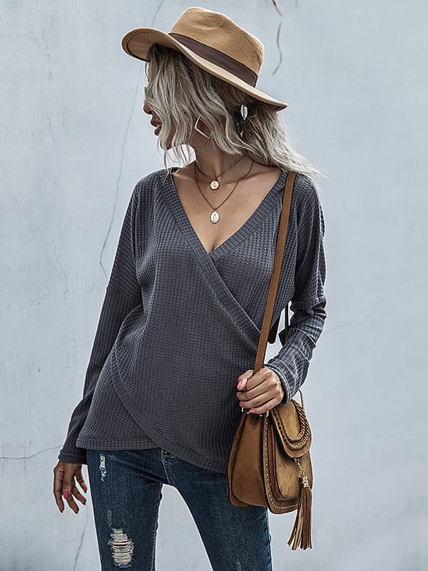 Solid Color Knitted Inner Long Sleeve Sweater Aosig