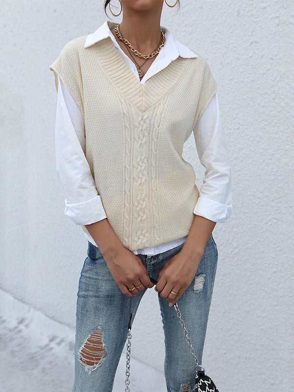 Solid Color Knitted Vest Aosig