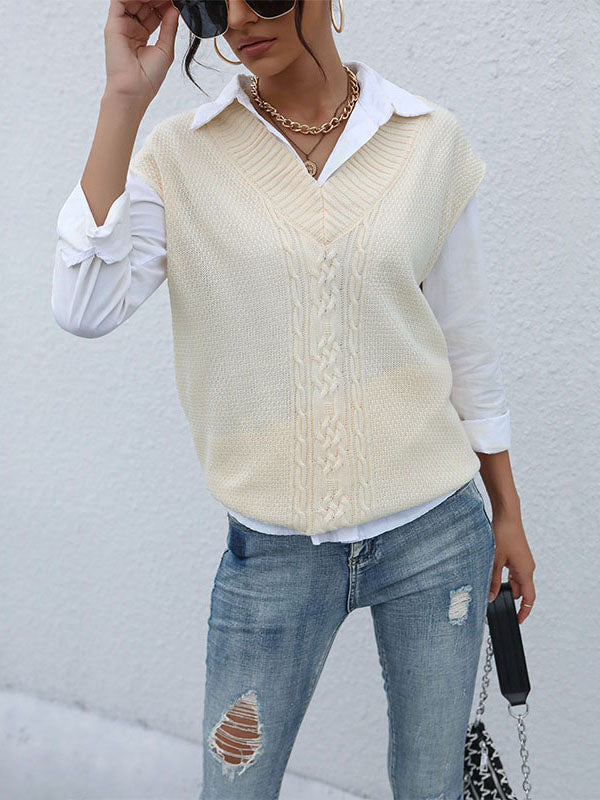 Solid Color Knitted Vest Aosig