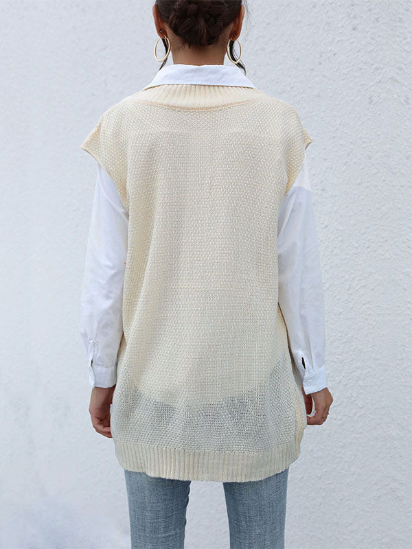 Solid Color Knitted Vest Aosig