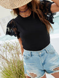 Solid Color Lace Short Sleeve T-Shirt