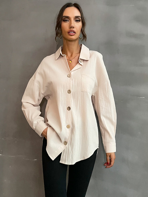 Solid Color Lapel Shirt Aosig