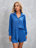 Solid Color Long Sleeve Shirt & Shorts Suit Aosig