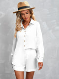 Solid Color Long Sleeve Shirt & Shorts Suit Aosig