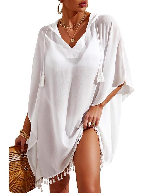Solid Color Loose Beach Cover Up Dress Aosig