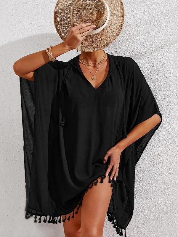 Solid Color Loose Beach Cover Up Dress Aosig