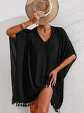 Solid Color Loose Beach Cover Up Dress Aosig