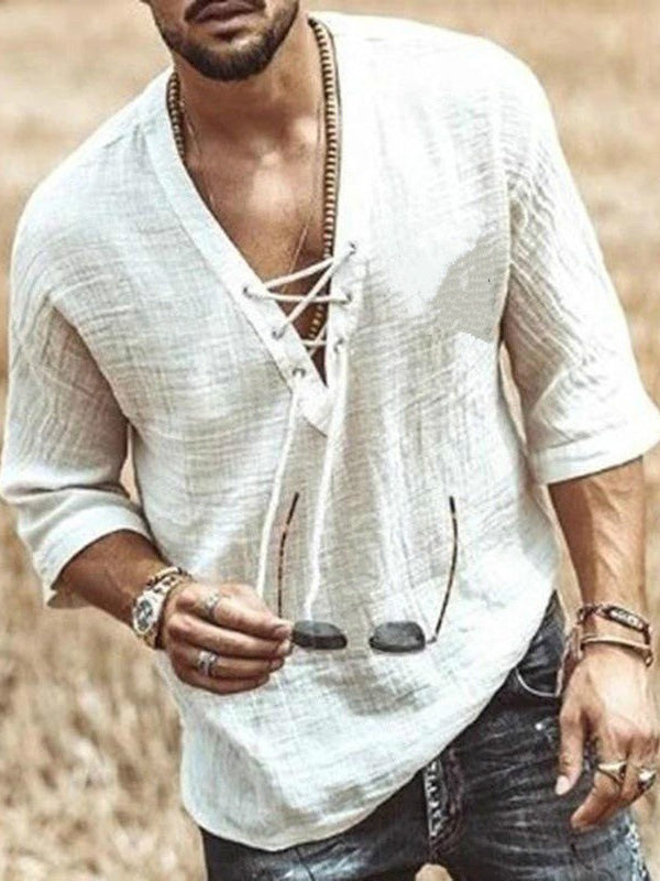 Solid Color Mid-sleeve Large V-neck T-shirt Shirt Aosig