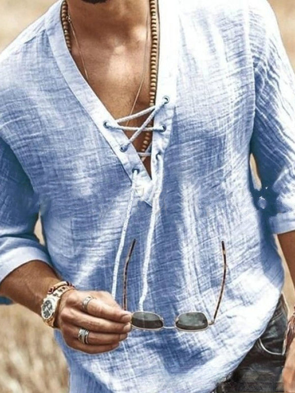 Solid Color Mid-sleeve Large V-neck T-shirt Shirt Aosig