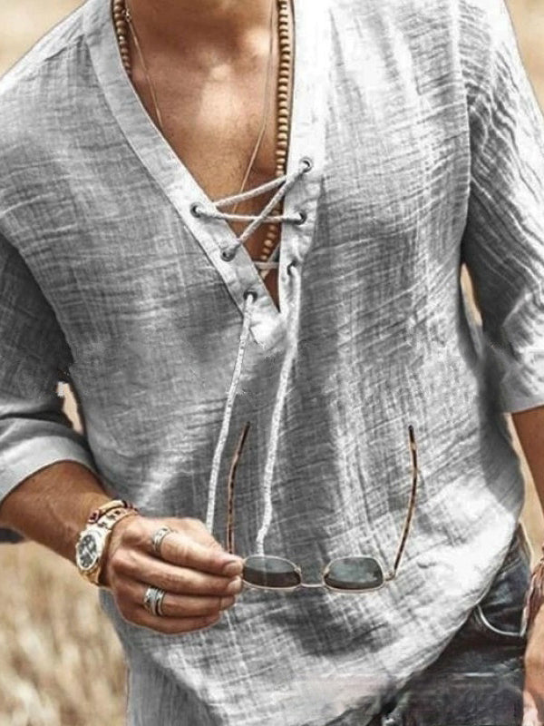 Solid Color Mid-sleeve Large V-neck T-shirt Shirt Aosig