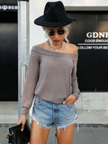 Solid Color One Neck Knitted Sweater Aosig