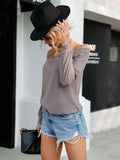 Solid Color One Neck Knitted Sweater Aosig