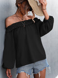 Solid Color One Shoulder Lantern Sleeve T-Shirt Top Aosig