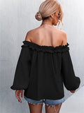 Solid Color One Shoulder Lantern Sleeve T-Shirt Top Aosig