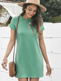 Solid Color Pocket Crew Neck Skirt Aosig