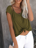 Solid Color Round Neck Pullover Loose Ripped Top T-shirt Aosig
