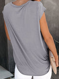 Solid Color Round Neck Pullover Loose Ripped Top T-shirt Aosig